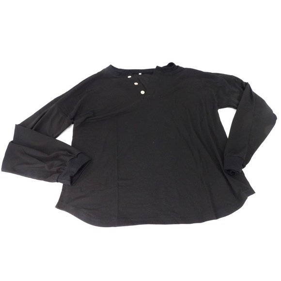 Cheypiwa Tops - Women's Pull Over Tee Shirt 3 Button Neck  Long Sleeve 3XL New